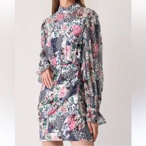 SALONI RINA FLORAL PRINT SILK JACQUARD MINI DRESS FLORAL CERAMIC 4